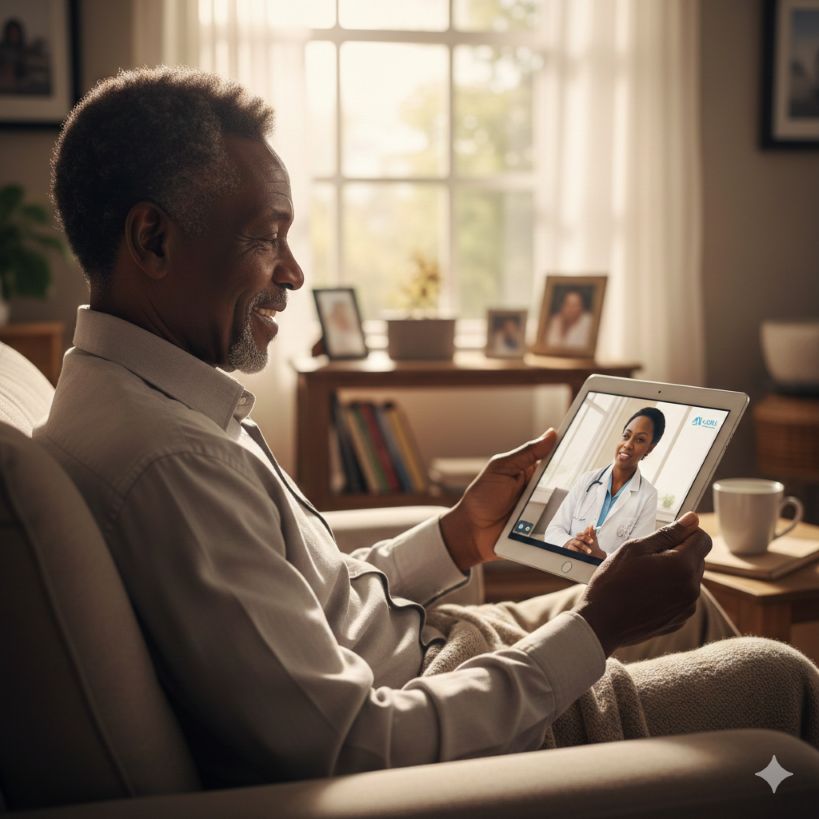 Patient consulting a specialist from the comfort of home