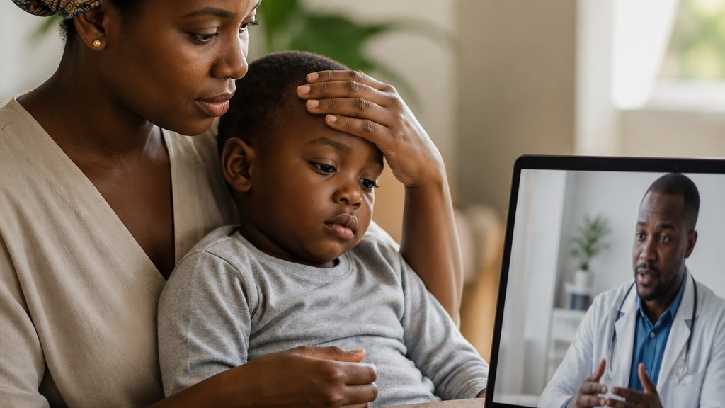 African mother checking a child's temperature