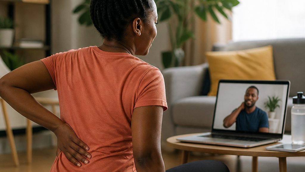 African woman doing physiotherapy stretches