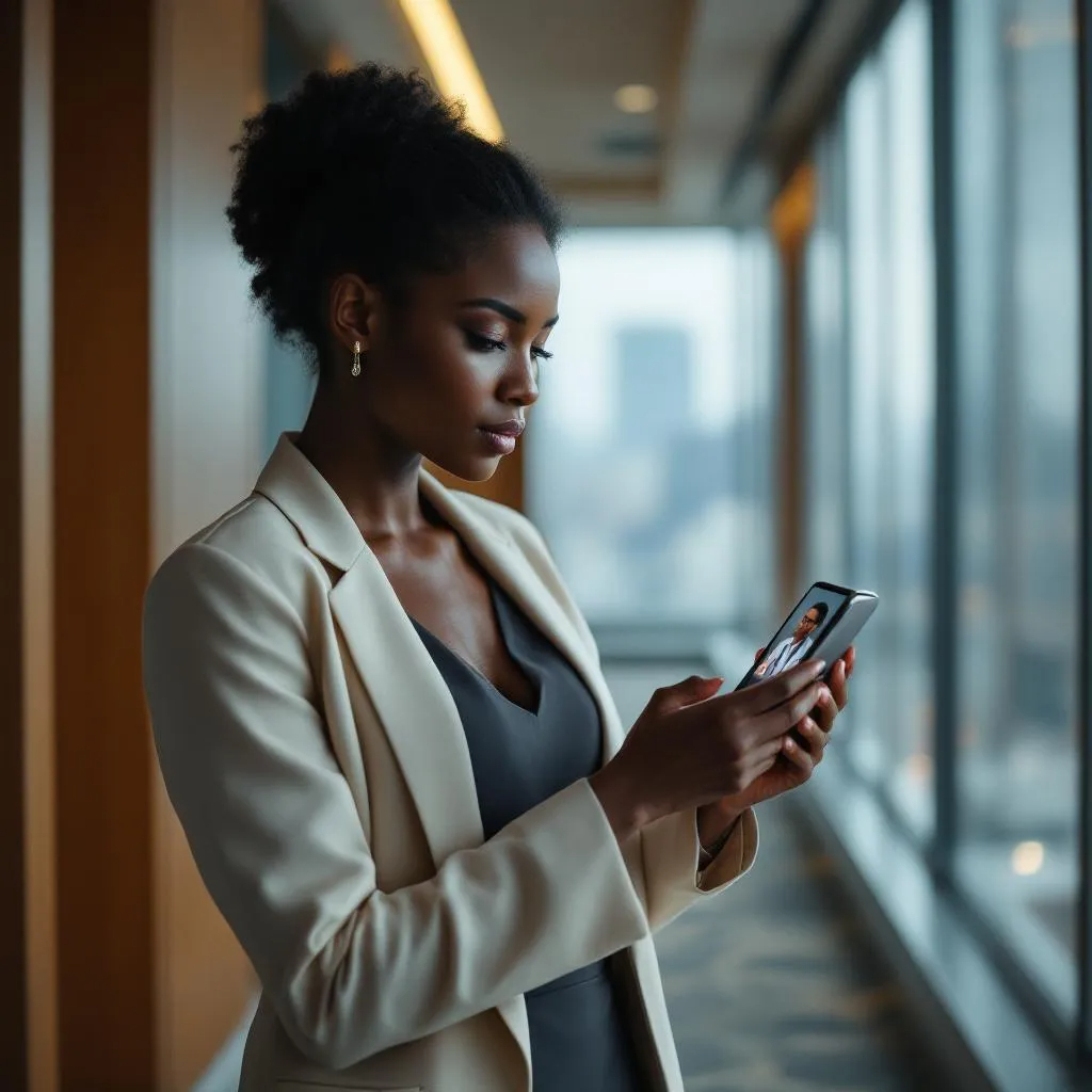 Executive joining a virtual specialist consult from her phone