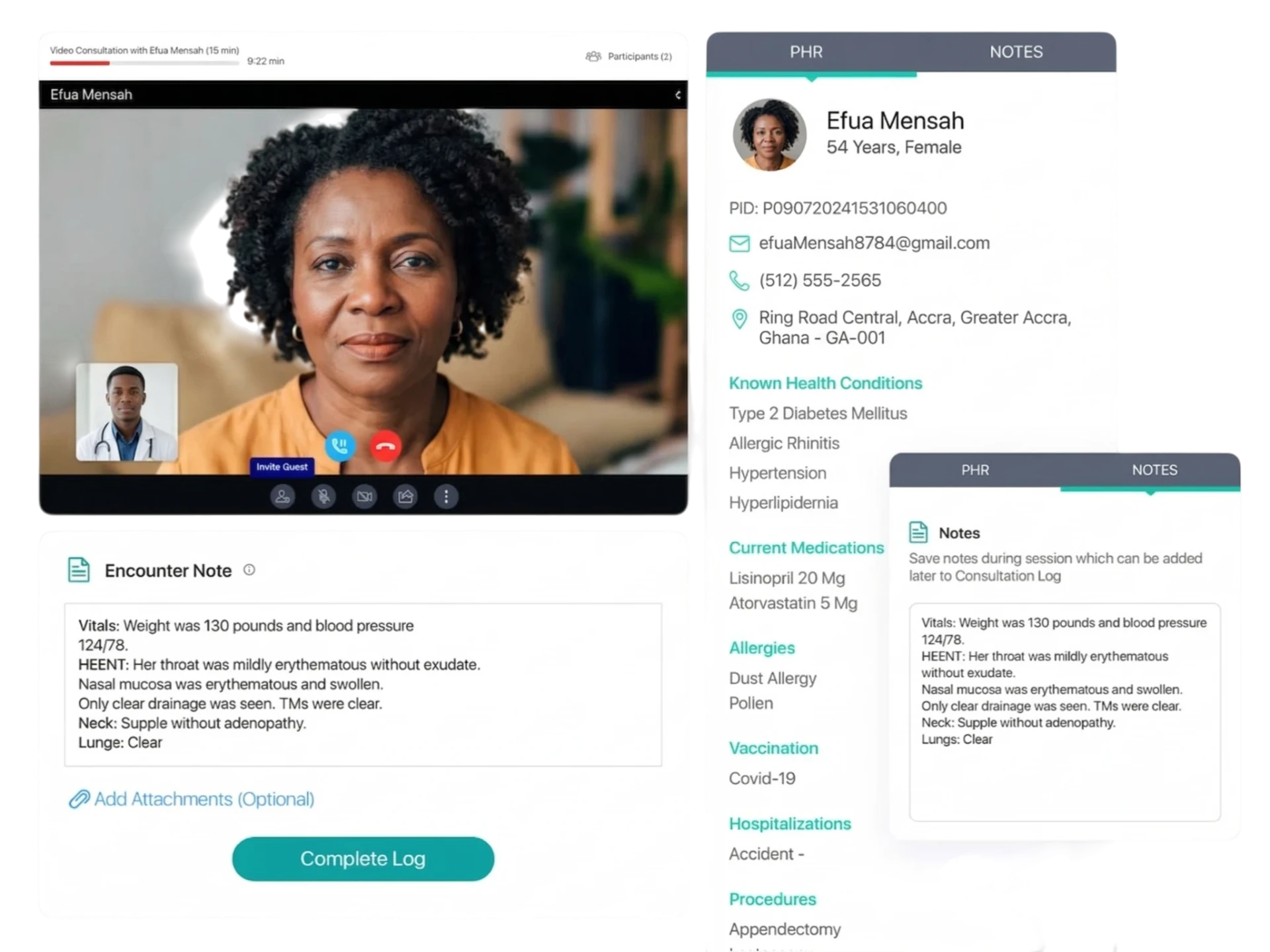 ASV Clinic in-call patient health record and encounter notes