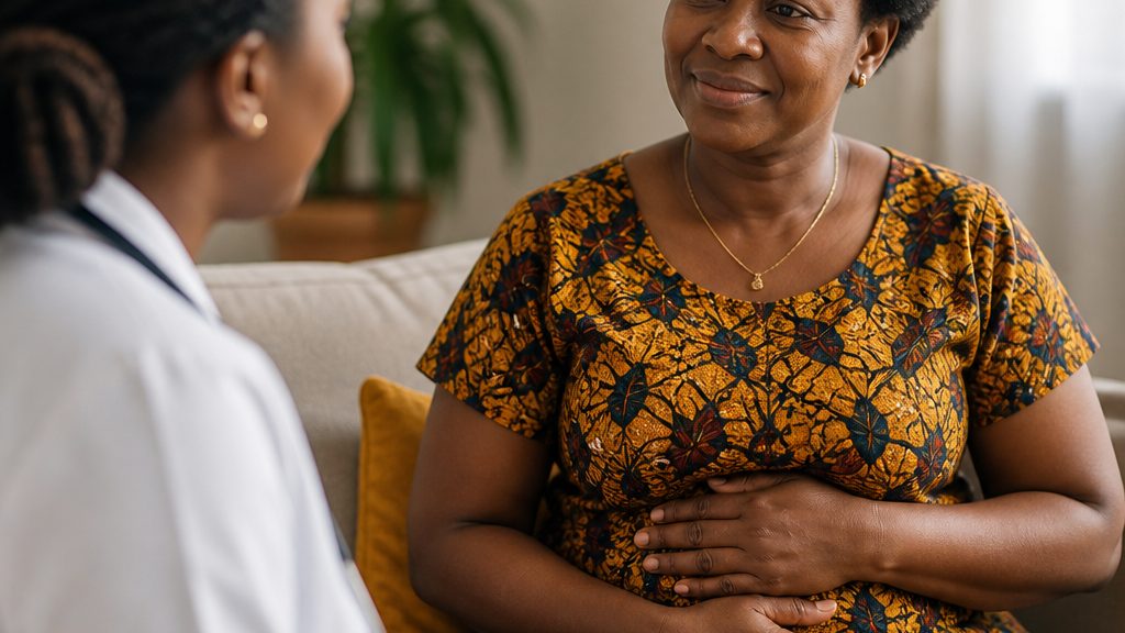 African surgeon in scrubs reviewing a chart