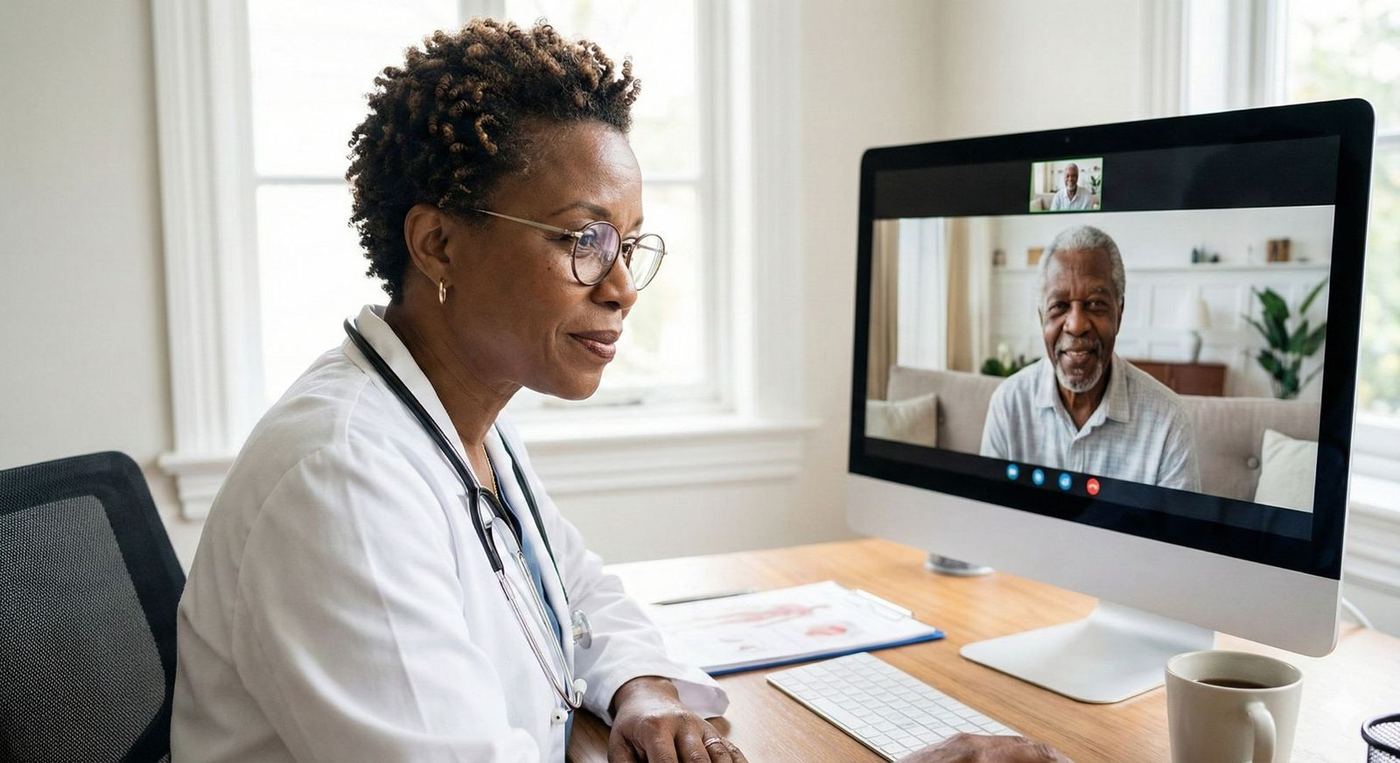 Specialist conducting a virtual consultation with a covered member