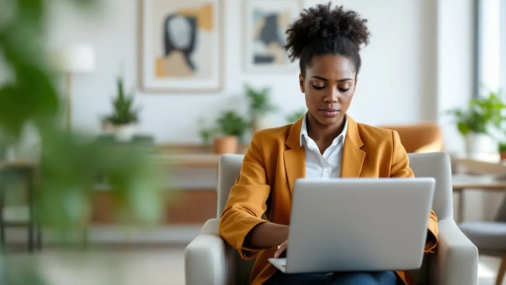 Professional working from her home office on a laptop