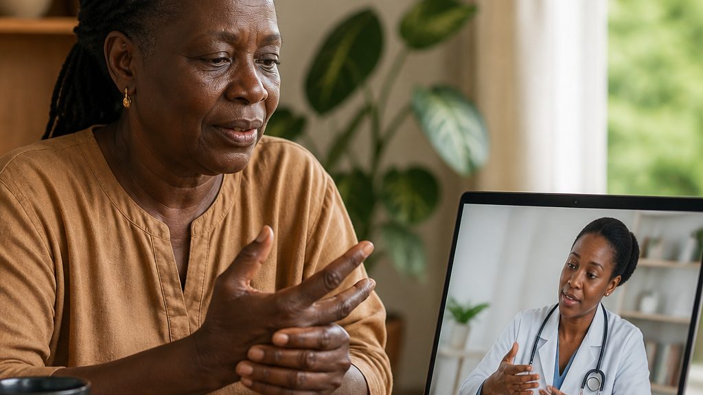 Older African woman gently rubbing her hands