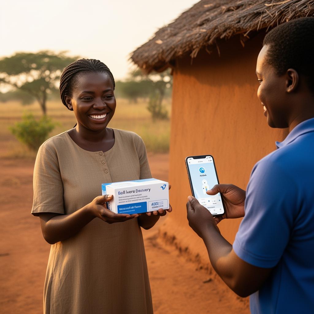 A patient receiving home-delivered medication after a virtual specialist consultation